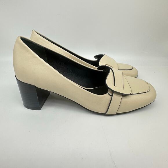 Tory Burch Cream Square Toe Block Heel Faux Buckle Womens Shoe Size 6 Officecore - Picture 6 of 16